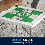 Flash Furniture Silas 34.5" Square Folding Card Table with Felt Green Surface and Cup Holders, Portable Folding Game Table for 4 Players, White/Green