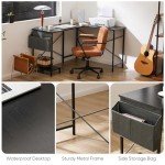 Sweetcrispy L Shaped Desk - Computer Desk Corner Desks Gaming Desk PC Table with CPU Stand Side Bag for Home Office Dorm Sturdy Writing Workstation, Black, 50-Inch