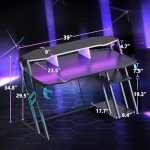 MOTPK Gaming Desk with Power Outlet & LED Lights, Gaming Computer Desk 39inch with PC Storage Shelf, Gaming Table with Carbon Fiber Texture, Gamer Desk, Gift for Boys Men, Black