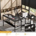 Unikito Reversible L Shaped Desk with Magic Power Outlets and USB Charging Ports, Sturdy Corner Computer Desk with Storage Shelves, Gaming Table Home Office Desk, Easy to Assemble, Black