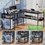 Unikito Reversible L Shaped Desk with Magic Power Outlets and USB Charging Ports, Sturdy Corner Computer Desk with Storage Shelves, Gaming Table Home Office Desk, Easy to Assemble, Black