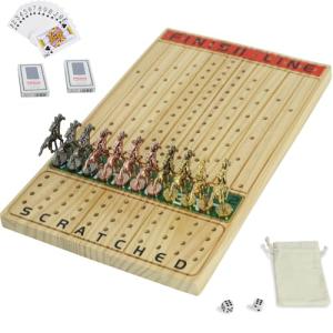 Jyquorp Horse Race Board Game Racing Game Thickened Solid Wood with 11 Luxurious Durable Classic Metal Horses with 2 Dice and 2 Boxes of Cards Horse Racing Game (Log Color, Rectangle)