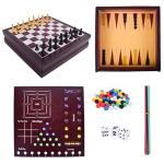 Elbow Room Games Family Game Set, 10 Classic Games with Wooden Storage Box and Built-in Game Boards, Endless Fun for Game Nights, Gatherings & Travel, 2+ Players