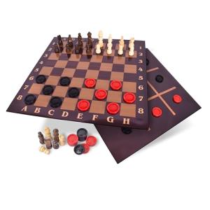 Elbow Room Games 3-in-1 Game Set, Chess, Checkers & Tic Tac Toe with Reversible Board and Instructions, Classic Strategy Fun for All Ages, 2+ Players