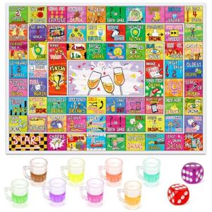 Broytain Drinking Board Game for Adults with Non-Slip Rubber Mat, Interactive Drinking Party Games for Game Night, Bachelorette, Girls Night, Birthday, Couples, Family Game Night, 2-8 Players Age 21+