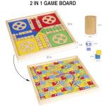 Gamitrak 12 Inch Wooden Ludo & Snakes & Ladders 2-in-1 Reversible Classic Board Game for Adults, Includes 1 Board, 2 Dice, 1 Cup, 16 Tokens, Rules, Pouch & Carrying Bag. Raise Edge