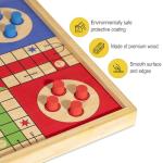 Gamitrak 12 Inch Wooden Ludo & Snakes & Ladders 2-in-1 Reversible Classic Board Game for Adults, Includes 1 Board, 2 Dice, 1 Cup, 16 Tokens, Rules, Pouch & Carrying Bag. Raise Edge