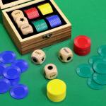 Left Right Center Dice Game Set, Include 3 1-inch Wooden Dices and 48 Pcs Chips in Wooden Box, Easy to Store and Carry Around for Travel