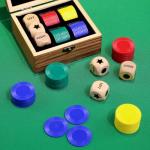 Left Right Center Dice Game Set, Include 3 1-inch Wooden Dices and 48 Pcs Chips in Wooden Box, Easy to Store and Carry Around for Travel