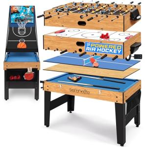 SereneLife 48" 6-in-1 Multi Game Table, Full-Size Indoor and Outdoor Arcade Sports Table with Pool, Air Hockey, Foosball, Basketball, Table Tennis, Dining Table, for Family, Kids, Adults