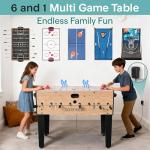 SereneLife 48" 6-in-1 Multi Game Table, Full-Size Indoor and Outdoor Arcade Sports Table with Pool, Air Hockey, Foosball, Basketball, Table Tennis, Dining Table, for Family, Kids, Adults