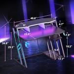 MOTPK Gaming Desk with Power Outlet & LED Lights, Gaming Computer Desk 39inch with PC Storage Shelf, Gaming Table with Carbon Fiber Texture, Gamer Desk, Gift for Boys Men, Black