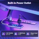 MOTPK Gaming Desk with Power Outlet & LED Lights, Gaming Computer Desk 39inch with PC Storage Shelf, Gaming Table with Carbon Fiber Texture, Gamer Desk, Gift for Boys Men, Black