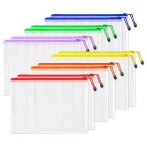 SUNEE 12pcs Mesh Zipper Pouch 11x16, Large Storage Bags for Board Game & Puzzle Organizing, Reusable Plastic Zip Organizer for Travel (A3, 6 Colors)