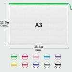 JARLINK A3 (16.9x12.4 in, 12 Pcs) Mesh Zipper Pouch, 12 Colors Extra Large Zipper Bags, Waterproof File Pouches for Office Supplies, Puzzles, Board Game, School, Travel Accessories & Craft Projects