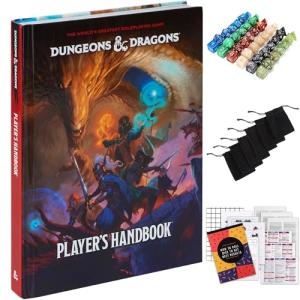 Dungeons and Dragons 2024 Player's Handbook Bundled with DND 6 Dice Sets, Flannel Bags, Complete Printable Kit - Core Rulebook with D&D Starter Set Accessory - Tabletop Board Game