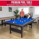 GoSports Full Size 8 ft x 4.2 ft Billiards Game Table - Foldable Design, Includes Full Set of Pool Balls, 2 Cue Sticks, Chalk, and Felt Brush - Blue