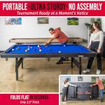 GoSports Full Size 8 ft x 4.2 ft Billiards Game Table - Foldable Design, Includes Full Set of Pool Balls, 2 Cue Sticks, Chalk, and Felt Brush - Blue