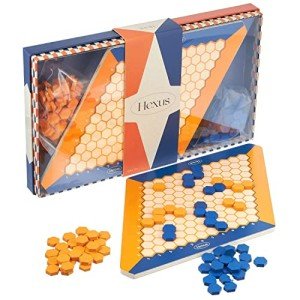 Hexus Board Game - Traditional 2 Player Strategy Board Game with Wooden 11" x 11" Hex Grid and Hexagon Tiles (Blue/Orange) - Unique Brain Teasers and Puzzle Games for Families, Friends and Collectors