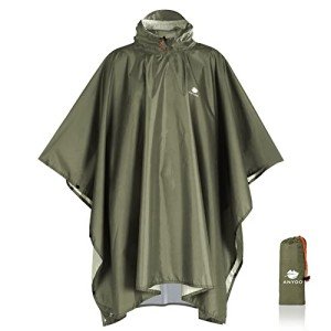 ANYOO Lightweight Waterproof Hooded Rain Poncho - Army Green