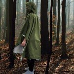 ANYOO Lightweight Waterproof Hooded Rain Poncho - Army Green