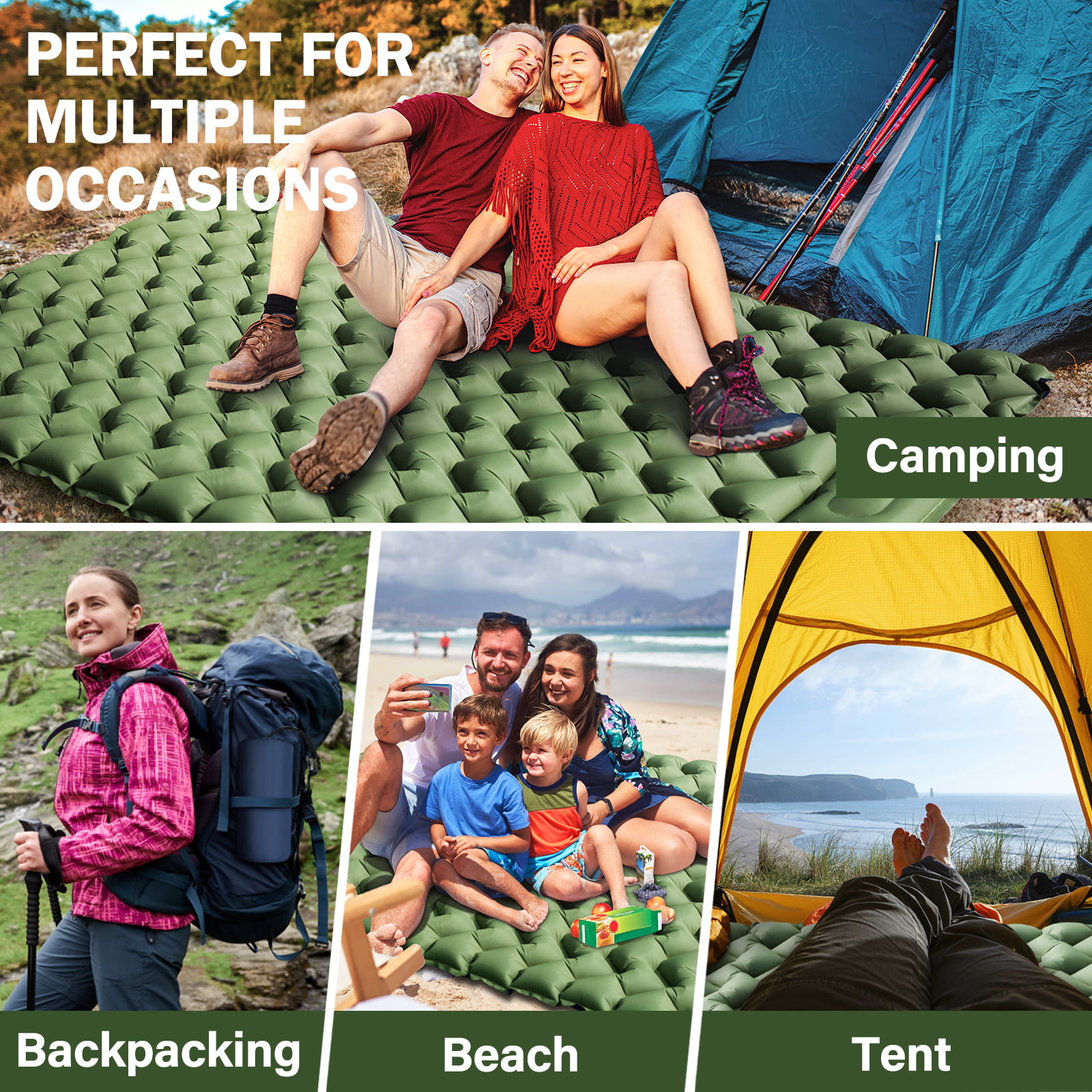 Inflatable Double Sleeping Pad with Pillow for Camping