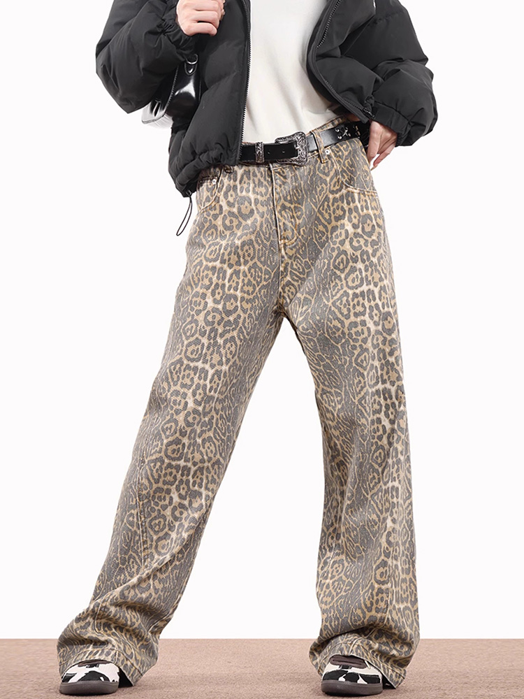 Y2K Retro Leopard Print High-Waisted Jeans for Women