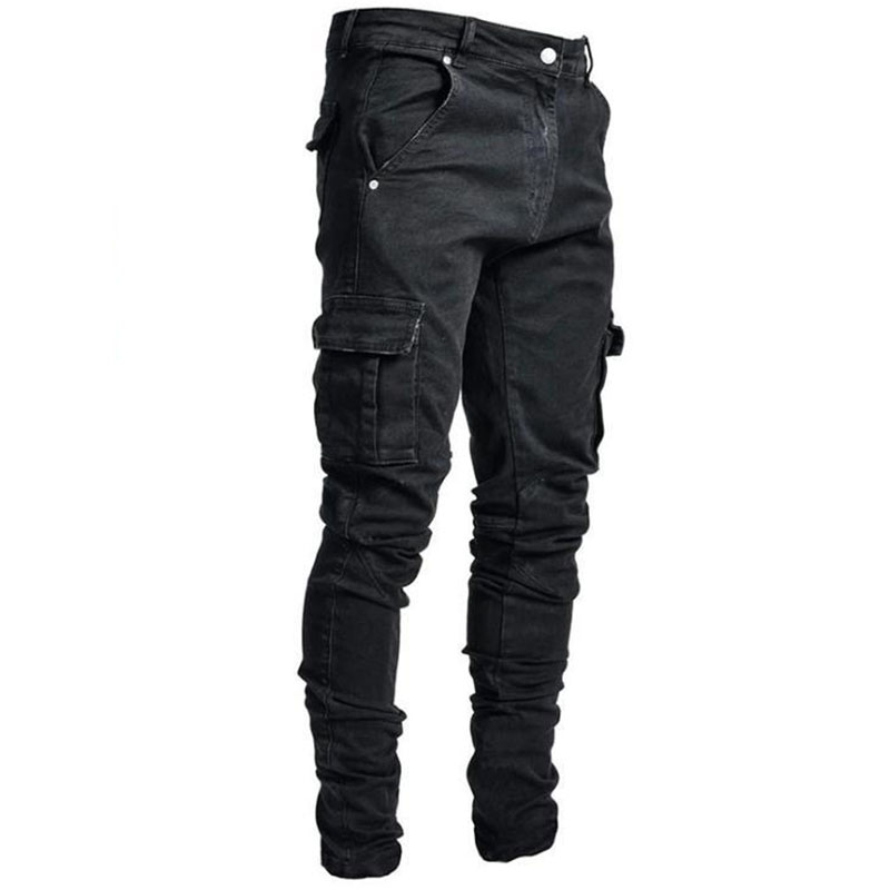 Slim Fit Multi-Pocket Denim Cargo Pants for Men