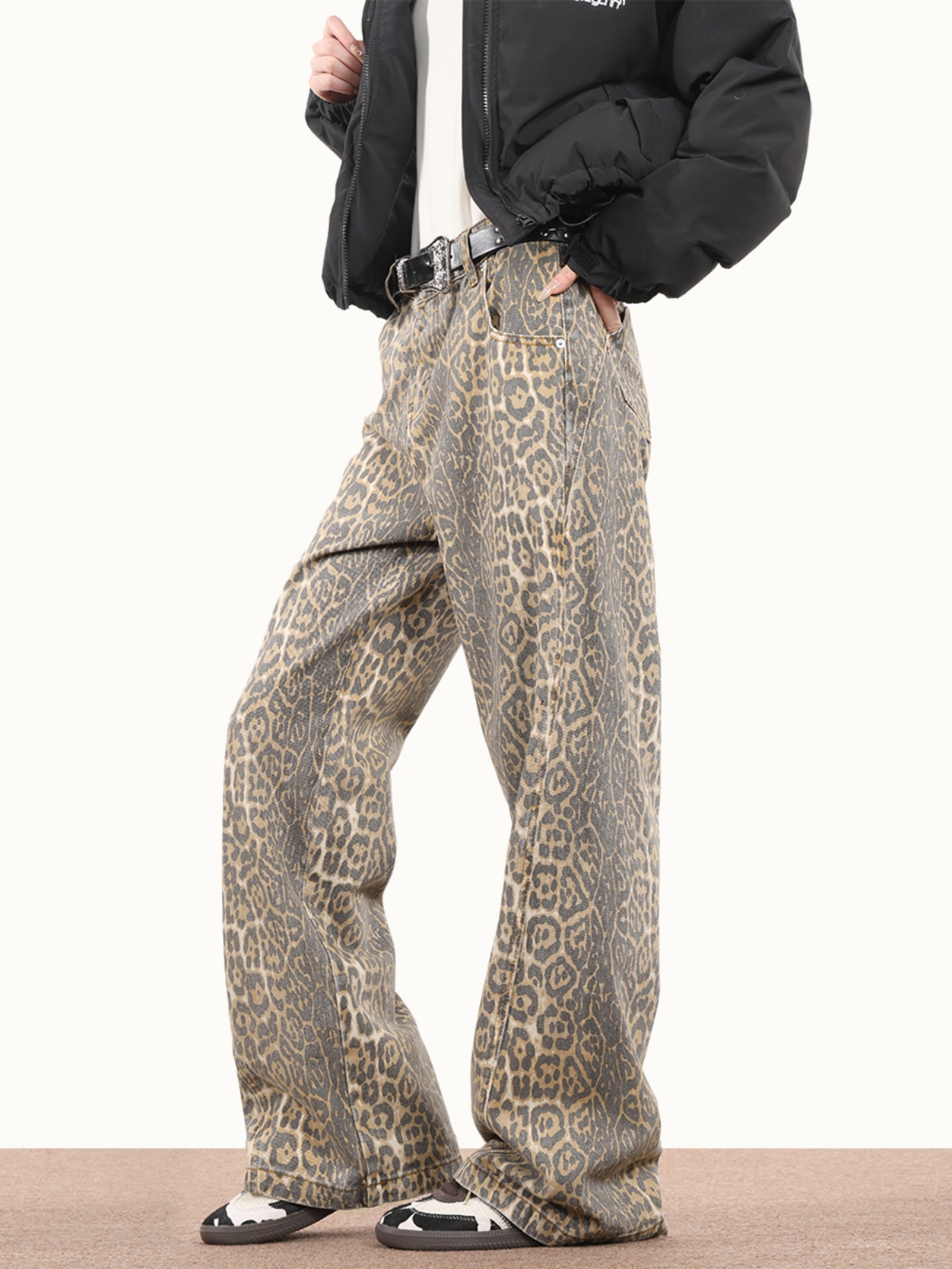 Y2K Retro Leopard Print High-Waisted Jeans for Women