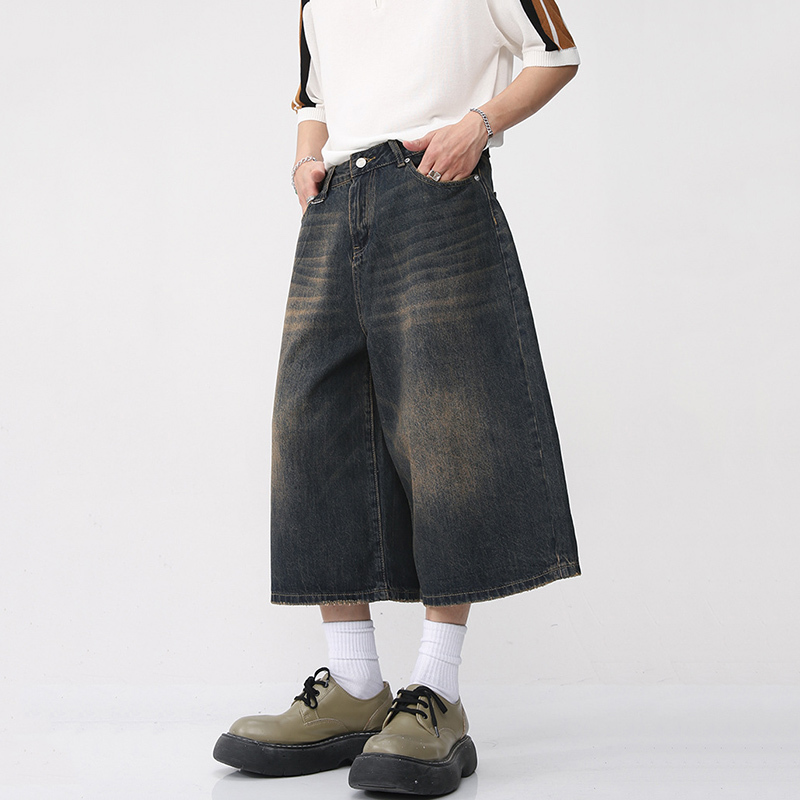 Korean Vintage Wide Leg Men's Denim Shorts