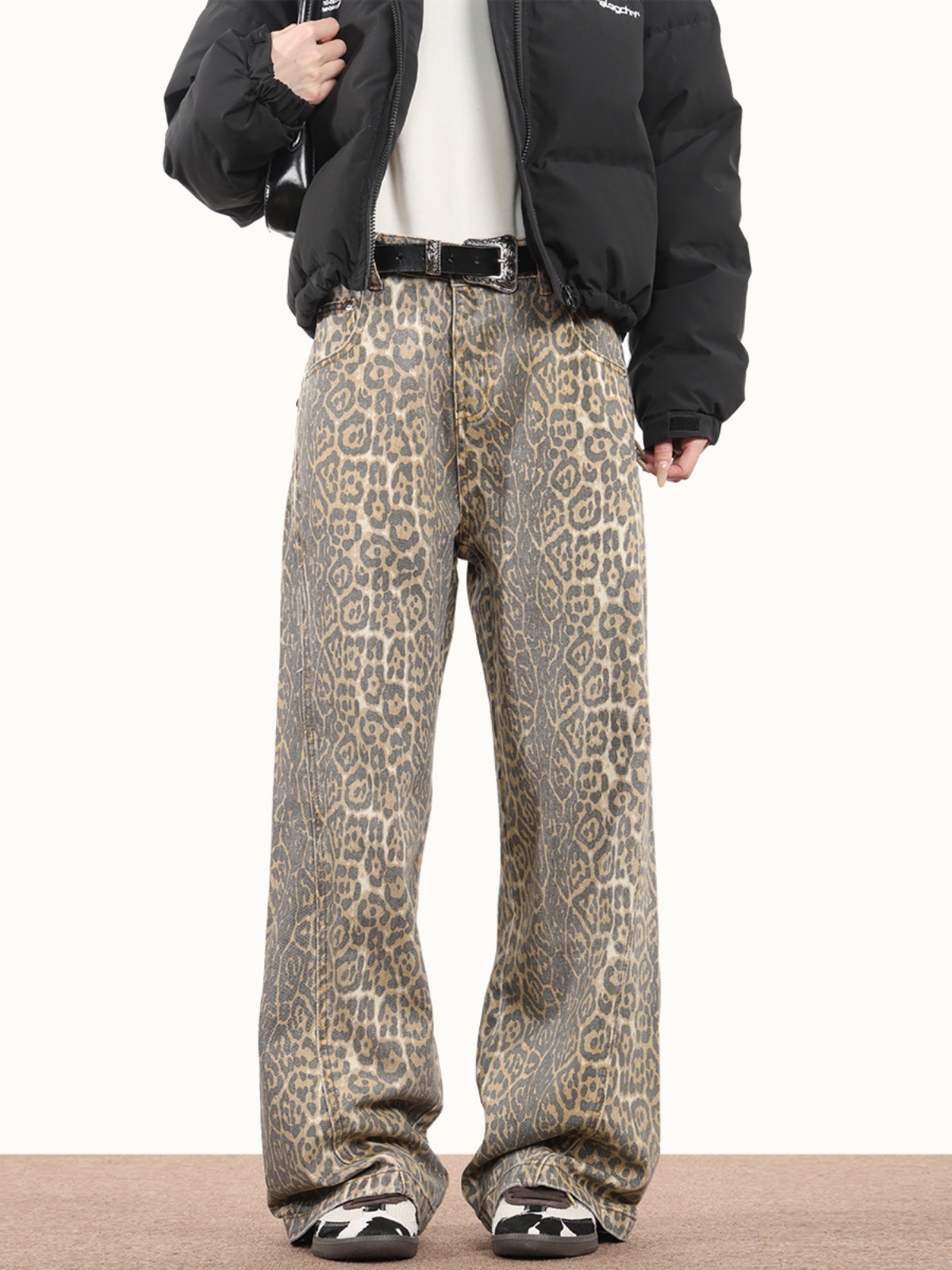 Y2K Retro Leopard Print High-Waisted Jeans for Women
