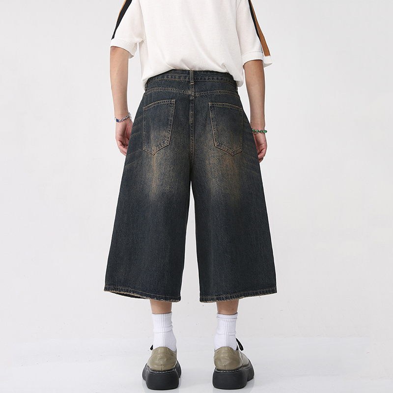 Korean Vintage Wide Leg Men's Denim Shorts