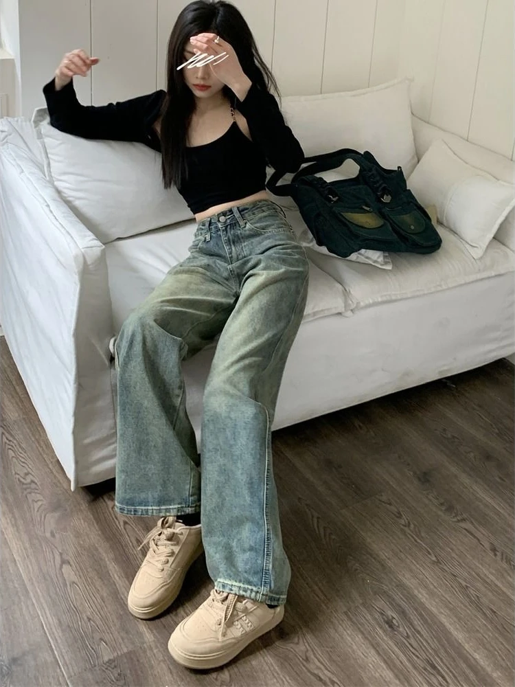 Deeptown Y2K Vintage Baggy Wide Leg Jeans