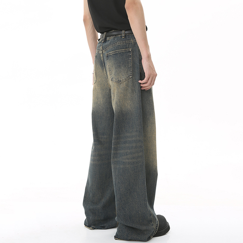 Men's Vintage Distressed Wide Leg Denim Jeans