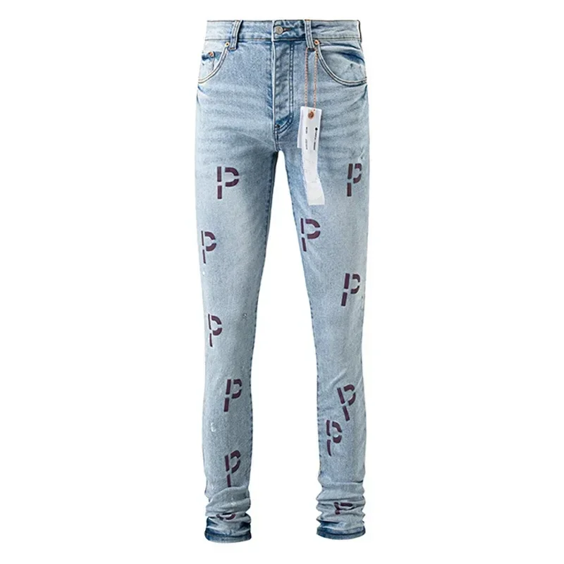 Stylish Purple Men's Straight Leg Embroidered Jeans