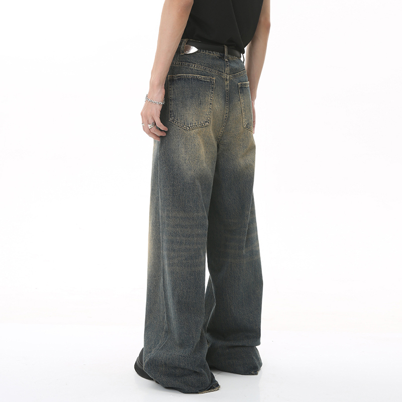 Men's Vintage Distressed Wide Leg Denim Jeans