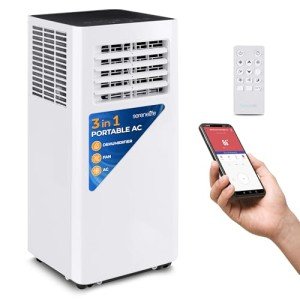 SereneLife Small Air Conditioner Portable 8,000 BTU with Built-in Dehumidifier - Portable AC unit for rooms up to 350 sq ft - WiFi app + Remote Control, Window Mount Exhaust Kit