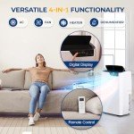 SereneLife 14000 BTU Portable Air Conditioner 4-in-1 with Heating - Compact Standing Air Conditioner for Room Up to 400 Sq. Ft. Floor AC Unit with Remote Control - Universal Casters, Window Mount Kit