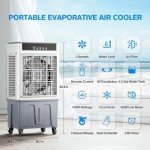 2200CFM Portable Air Conditioners w/Remote, 3-IN-1 Evaporative Swamp Air Cooler w/Remote, 24H Timer, 5.3 Gal Water Tank & 4 Ice Packs, 50°Oscillation, 3 Speeds For Outdoors/Indoors, Home Office