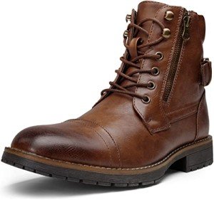 Vostey Men's Brown Casual Combat Ankle Boots