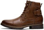 Vostey Men's Brown Casual Combat Ankle Boots