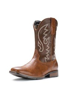 Men's Wide Square Toe Retro Cowboy Boots