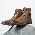 Vostey Men's Brown Casual Combat Ankle Boots