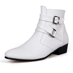 Men's Leather Pointed Toe Chelsea Boots - White