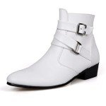 Men's Leather Pointed Toe Chelsea Boots - White