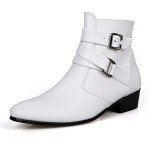 Men's Leather Pointed Toe Chelsea Boots - White