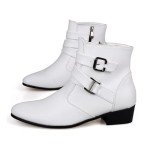 Men's Leather Pointed Toe Chelsea Boots - White