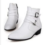 Men's Leather Pointed Toe Chelsea Boots - White