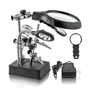 LED Magnifying Glass Soldering Station with Clips