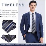 HISDERN Grey & Blue Striped Tie and Pocket Square Set